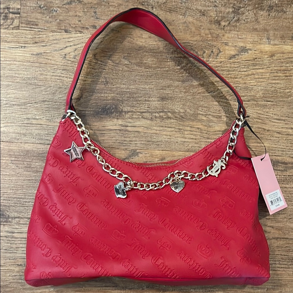 Juicy Couture Bold Red Shoulder Bag with Chain